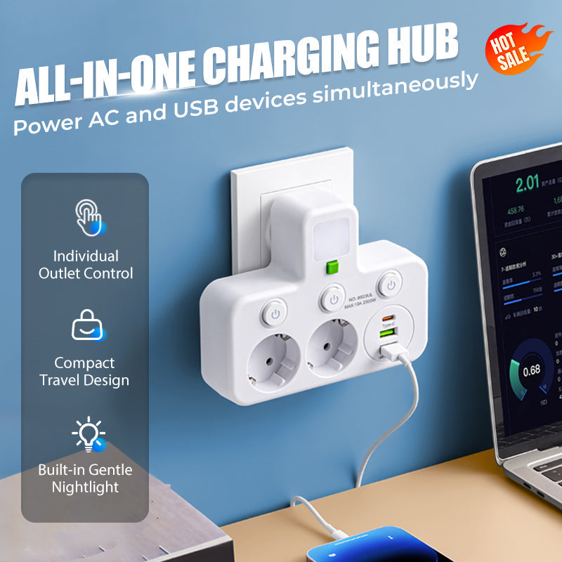 PowerNest™ – Slimme Stekkerdoos met USB & Nachtlampje