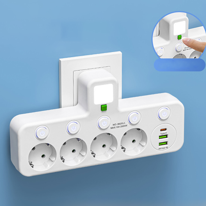 PowerNest™ – Slimme Stekkerdoos met USB & Nachtlampje