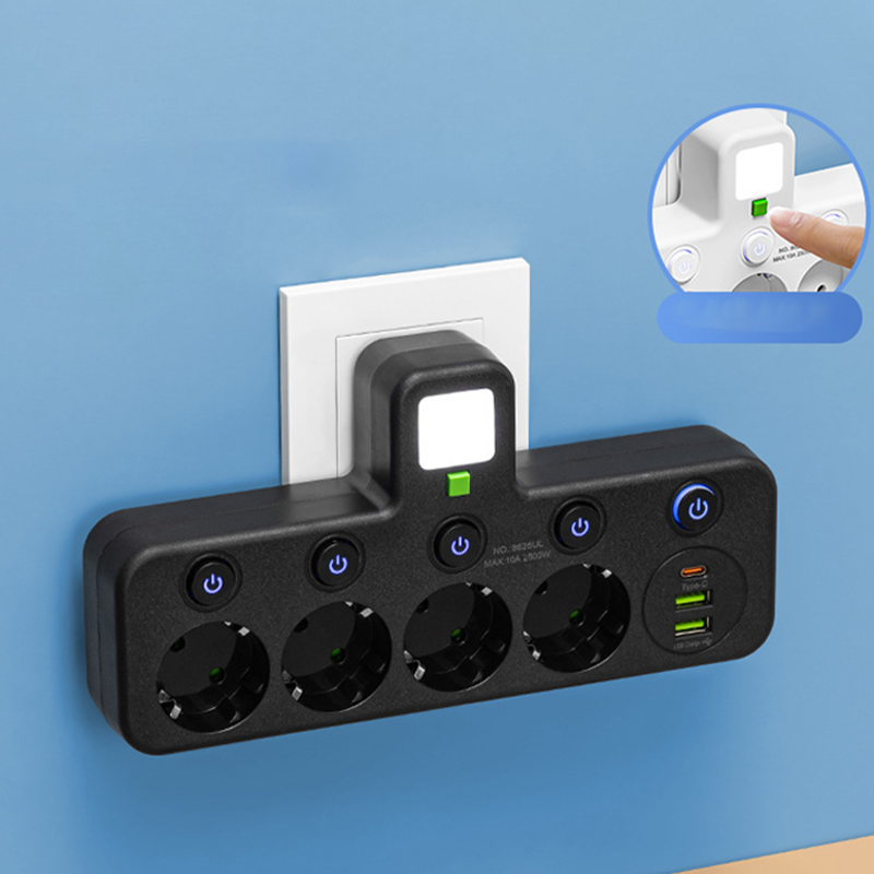 PowerNest™ – Slimme Stekkerdoos met USB & Nachtlampje